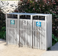 鋼木協(xié)奏曲戶外公園三分類垃圾桶的生態(tài)美學