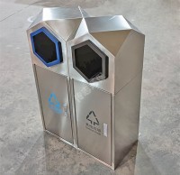 戶外公園組合式菱形不銹鋼分類垃圾桶